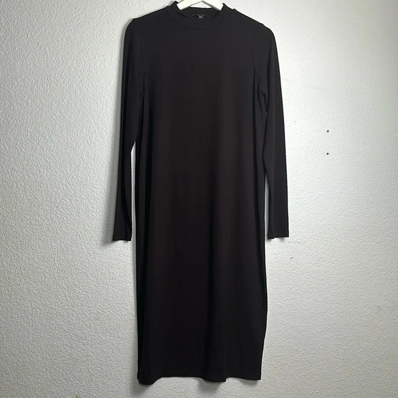 Eileen Fisher Brown Viscose Jersey Crew Neck Midi Dress Womens Size XSmall - Picture 1 of 9